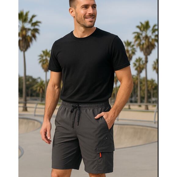 Tony Hawk Tech Cargo Shorts Gray Stretch 9” Zipper Pocket Men’s Size Large - Picture 1 of 7